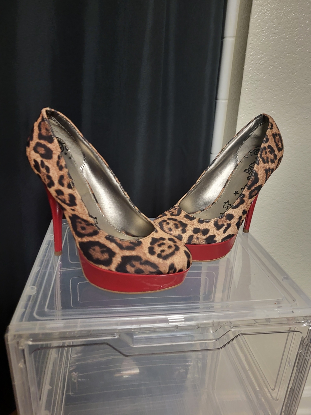 Leopard Print Platform Pump with Red Heel